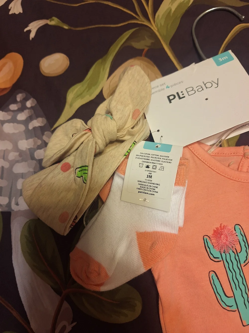 Petit Lem Peach Cactus Bodysuit with Tutu Accent